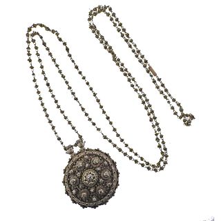 Antique Silver Diamond Pendant Locket Necklace