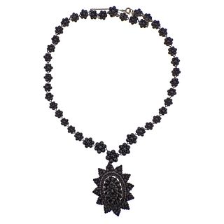 Antique Bohemian Garnet Pendant Brooch Necklace
