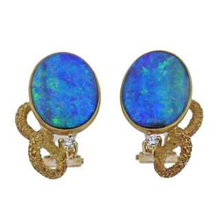 18k Gold Boulder Opal Diamond Earrings