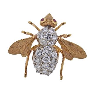 Herbert Rosenthal Gold Diamond Ruby Bee Insect Brooch Pin