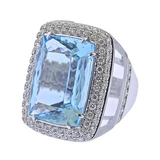 20.47ct Aquamarine Diamond Crystal Gold Cocktail Ring
