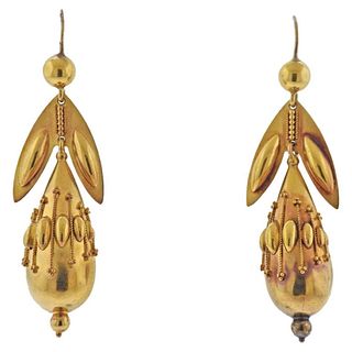 Etruscan Revival Gold Drop Earrings.