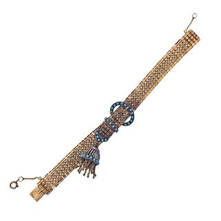 Antique Victorian Continental Turquoise Gold Tassel Bracelet