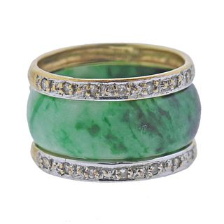 18K Gold Diamond Jade Band Ring