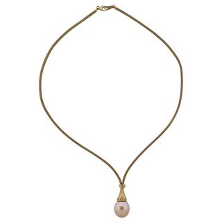 18K Gold South Sea Pearl Diamond Pendant Necklace