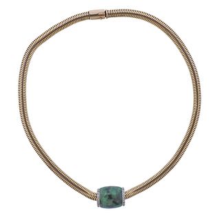 18k Gold Jade Diamond Slide Pendant on Retro Gold Necklace 