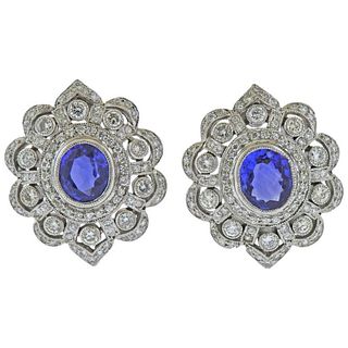 18K Gold Sapphire Diamond Earrings