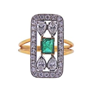 18K Gold Emerald Diamond Ring