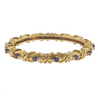 18k Gold Sapphire X Bangle Bracelet