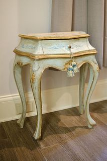 Italian provincial small table serpentine front hand painted destressed gold leaf