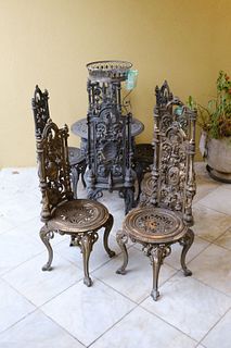 Assorted Lot to include - (6) Victorian style gothic iron chairs