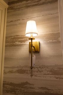 Pair (2) of sconces brushed brass  w/white shades