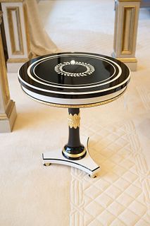 Wellington side table Black & White Lacquer with Gilting and bronze accents