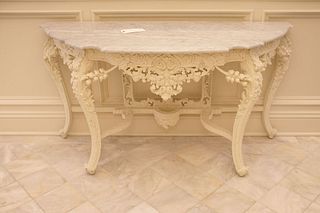 French Provincial Demilune console with swags and garland