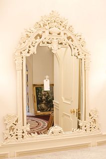 Pierce carved mirror with flowers and leaves ivory cracklor finish
