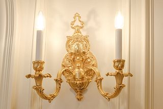 Pair (2) of gilt bronze sconces French style 2 arm