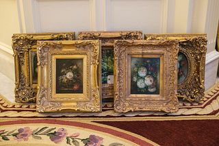 Set of (5) floral motif oil on canvas pictures average size