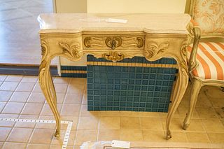 Carved French style console w/conforming marble top