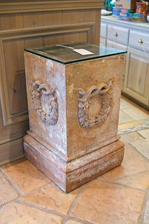 Square terracotta stand with a destress finish