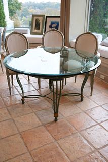 54" Diameter  Iron and glass table 1/2 " thick glass top painted iron base
