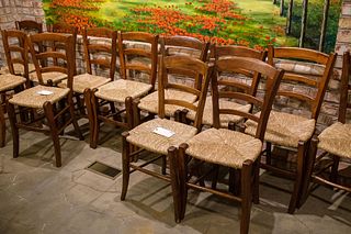 Qty. (12) country French chairs with rush seats  average size
