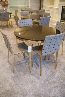 Interlude Home - Round Brass Table w/Black Lacquered Tops