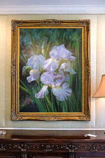 Oil on Canvas of 3 large Bearded Iris