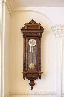 19th Century Oak Renaissance Revival Clock w/triple weights