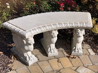 Set of 4 Benches simi circular stone supported by 3 double winged lion bases