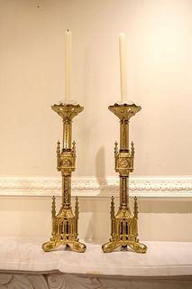 Pair (2) of Brass gothic candle sticks