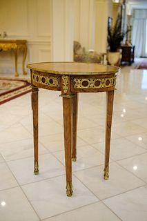 French Style Table w/marquetry top & Ormolu mount