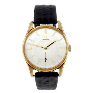 OMEGA - a gentleman's wrist watch. 9ct yellow gold case with engraved case back, hallmarked Birmingh