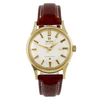 OMEGA - a gentleman's Constellation wrist watch. Yellow metal case, stamped 18k with poincon. Refere