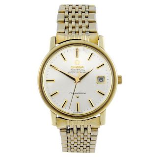OMEGA - a gentleman's Constellation bracelet watch. Gold plated case with stainless steel case back.