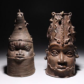 Two Large Benin Bronze Heads