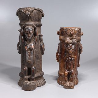 Pair Yoruba Hand Carved Drums