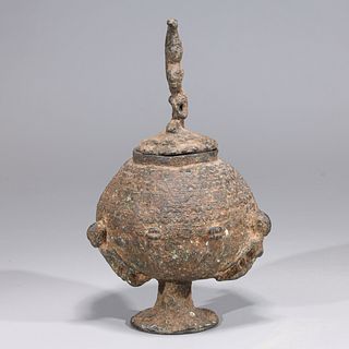 African Bronze Covered Vessel