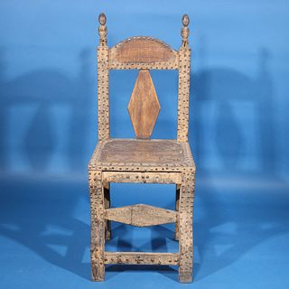 African Hand Carved Chokwe Studded Chair