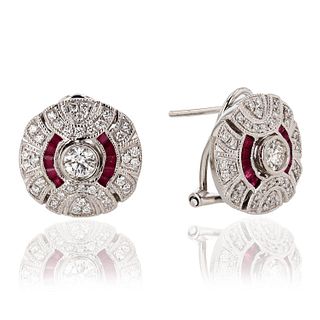 Ruby and Diamond Platinum Earrings