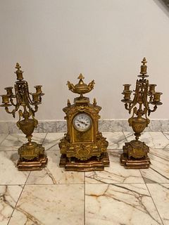 Antique Set of Candelabra with Clock (3 pieces)