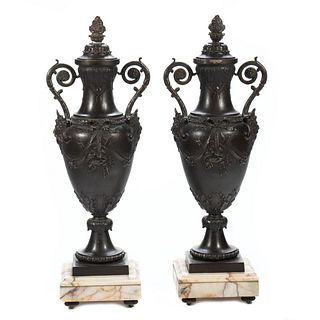 Pair Neoclassical Patinated Metal Urns