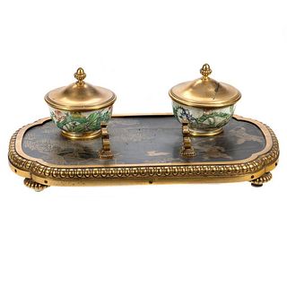 French Chinoiserie Inkwell Set, 19th Century