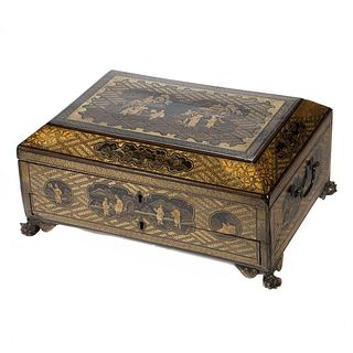 Late 19th Century Chinoiserie Lacquered Sewing Box