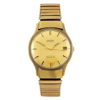 OMEGA - a gentleman's GenÞve bracelet watch. 9ct yellow gold case with engraved case back, hallmarke