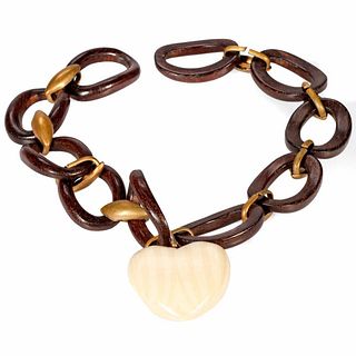 Valentino wood, resin & metal necklace