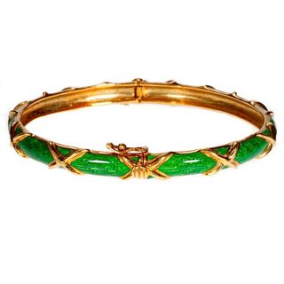 Tiffany & Co. 18k gold, enamel ''x' motif bangle bracelet