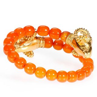 18k gold, diamond, amber & steel beaded bracelet