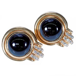 Onyx, diamond and 14k gold earrings