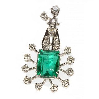 Emerald, diamond and 18k white gold pendant
