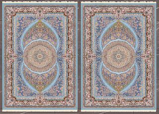 A Pair Of Persian Qom Machine-Made Silk Rugs